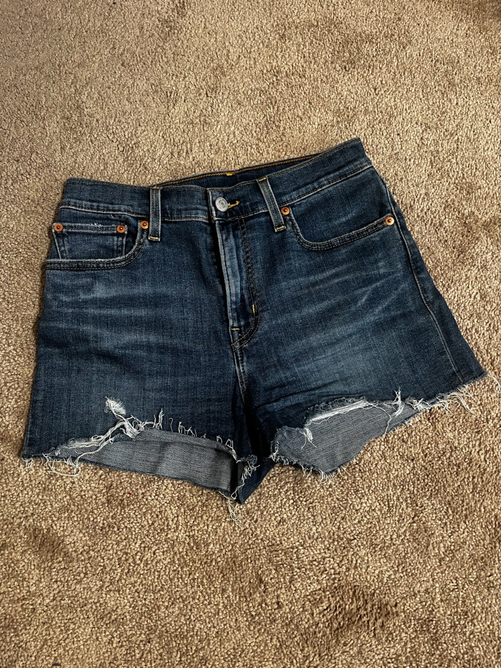 Levi's Dark Blue Distressed Denim Cutoff Shorts